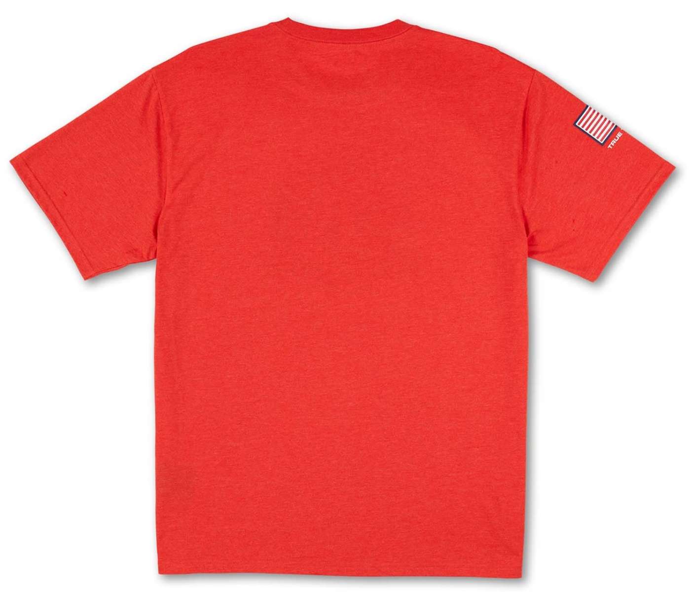 Volcom True To This USST Short Sleeve Tee 2022 - A red t-shirt with a small American flag patch on the left sleeve.