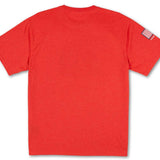 Volcom True To This USST Short Sleeve Tee 2022 - A red t-shirt with a small American flag patch on the left sleeve.
