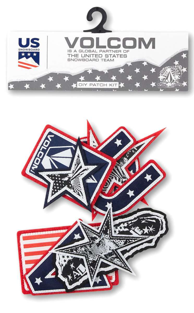 Volcom USST Patch Set 2022 - A set of three patches, each featuring a star with an American flag design and "US" written in white letters on a blue background.