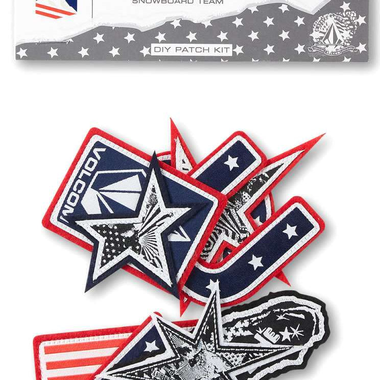 Volcom USST Patch Set 2022 - A set of three patches, each featuring a star with an American flag design and "US" written in white letters on a blue background.