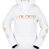 Volcom Women's Costus Pullover Fleece 2022 - A white fleece pullover with a hood and drawstring, featuring a small logo on the left chest area.
