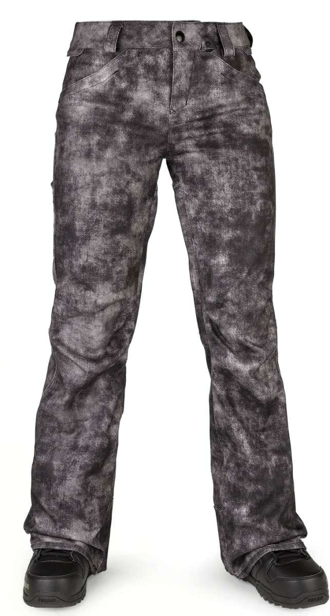 Volcom Women's Species Stretch Pant 2022 - Black pants with a subtle white pattern and black drawstring at waist.