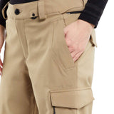Volcom Women's Wilding Shell Pants 2024 - Beige pants with a black zipper on the right side pocket.