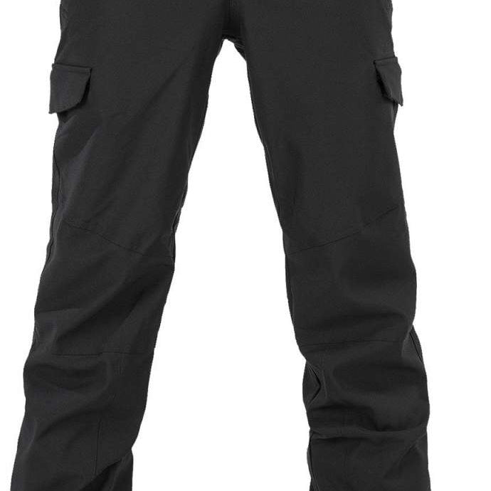 Volcom Women's Wilding Shell Pants 2024 - Black pants with a subtle pattern of small, dark gray dots on the upper thigh area.