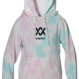 Volkl - Unisex tie-dyed hoodie with pink and blue swirls on a white background.