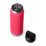 Yeti Rambler 36 oz. Bottle With Chug Cap - A stainless steel water bottle with a screw-on lid and chug cap, featuring a silver color and a cylindrical shape.