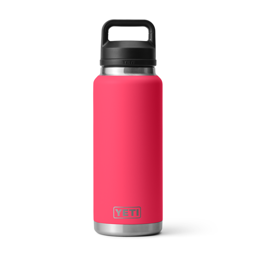 Yeti Rambler 36 oz. Bottle With Chug Cap - A stainless steel water bottle with a black chug cap and a silver base.
