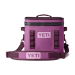 Yeti Hopper Flip 8 Personal Cooler - A purple cooler with a zippered top and two handles on either side, featuring a Yeti logo in white.