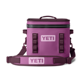 Yeti Hopper Flip 8 Personal Cooler - A purple cooler with a zippered top and two handles on either side, featuring a Yeti logo in white.