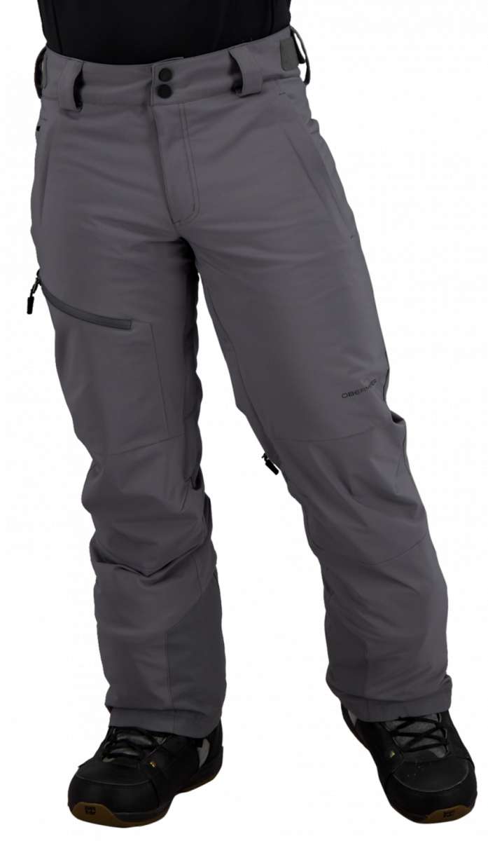 Obermeyer Force Insulated Pant 2022 - A pair of gray insulated ski pants with zippered pockets and a belt loop on the waistband.