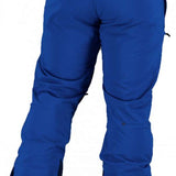 Obermeyer Force Insulated Pant 2022 - A pair of royal blue snow pants with a black stripe down the side and two zippered pockets on the back.