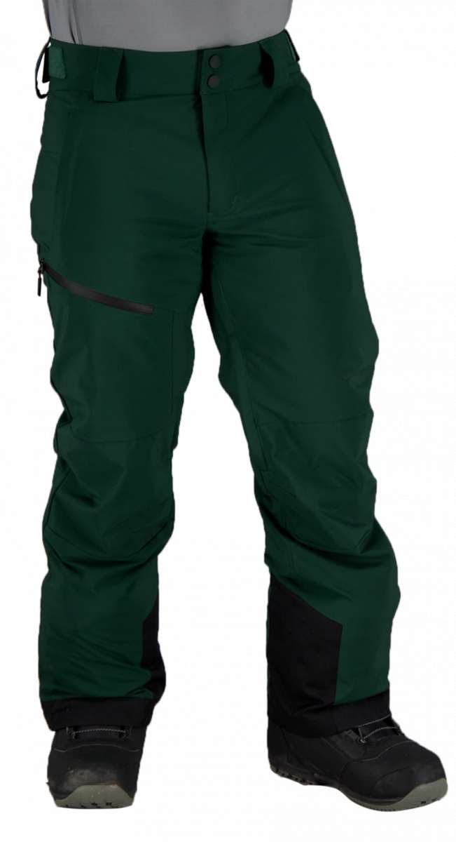 Obermeyer Force Insulated Pant 2022 - Dark green insulated ski pants with zippered pockets and adjustable cuffs.