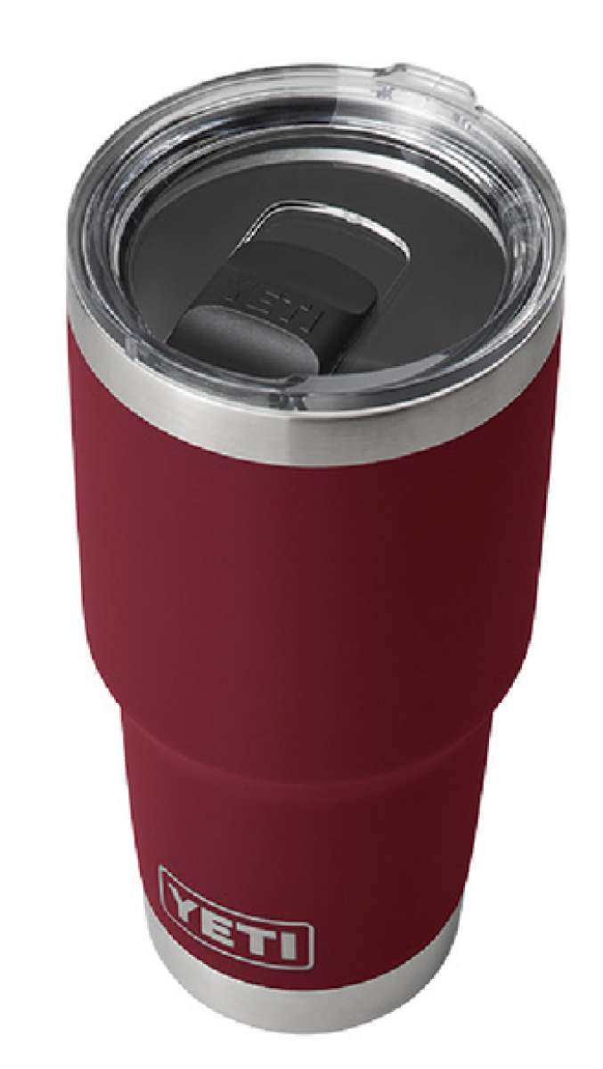 Yeti Rambler 30 oz. Tumbler with Magslider Lid - A stainless steel tumbler with a silver lid and a black slider on top.