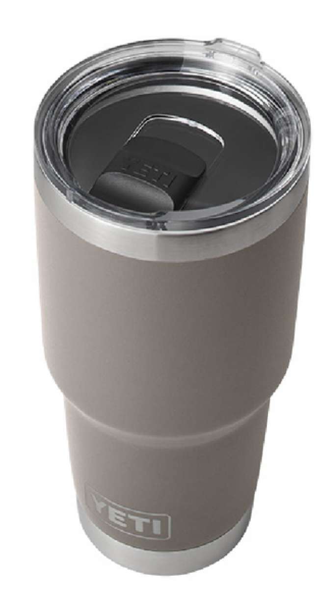 Yeti Rambler 30 oz. Tumbler with Magslider Lid - A stainless steel tumbler with a clear lid and a black slider on top.