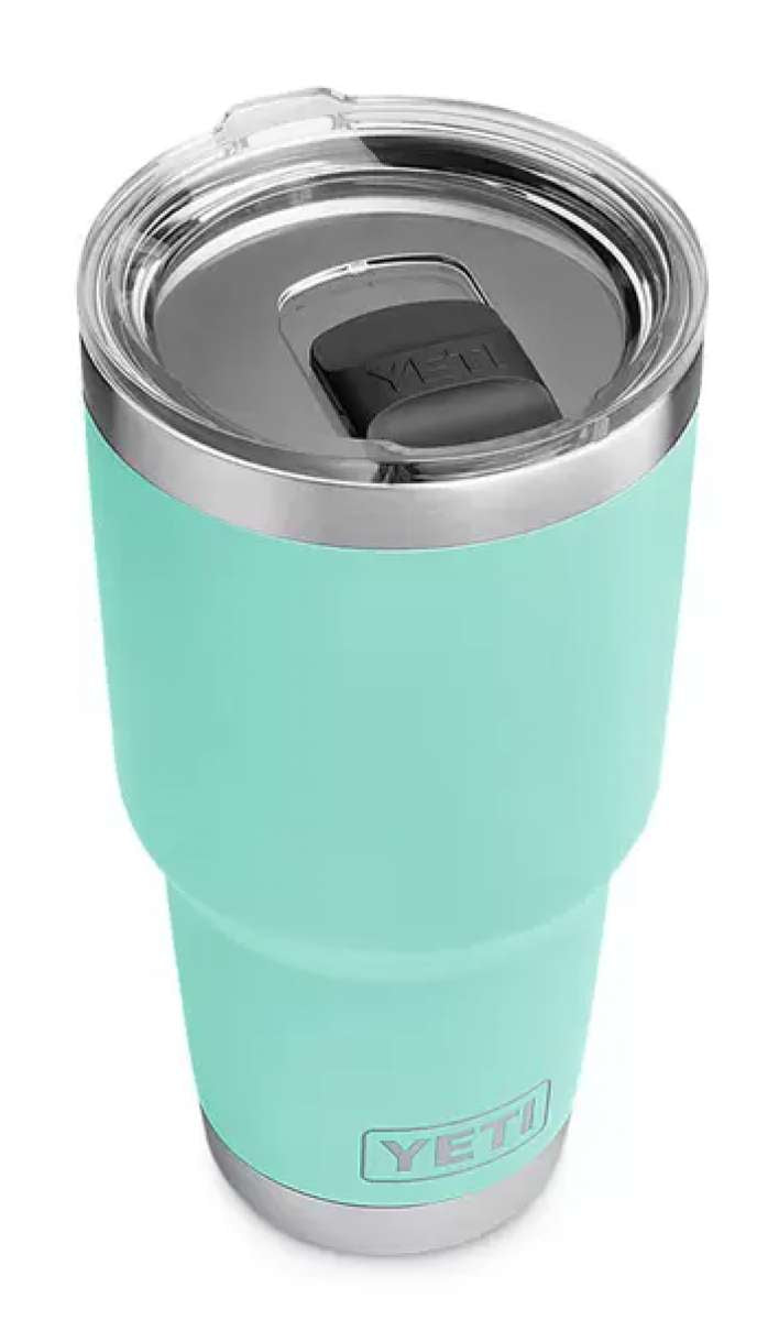 Yeti Rambler 30 oz. Tumbler with Magslider Lid - A stainless steel tumbler with a clear lid and silver handle.