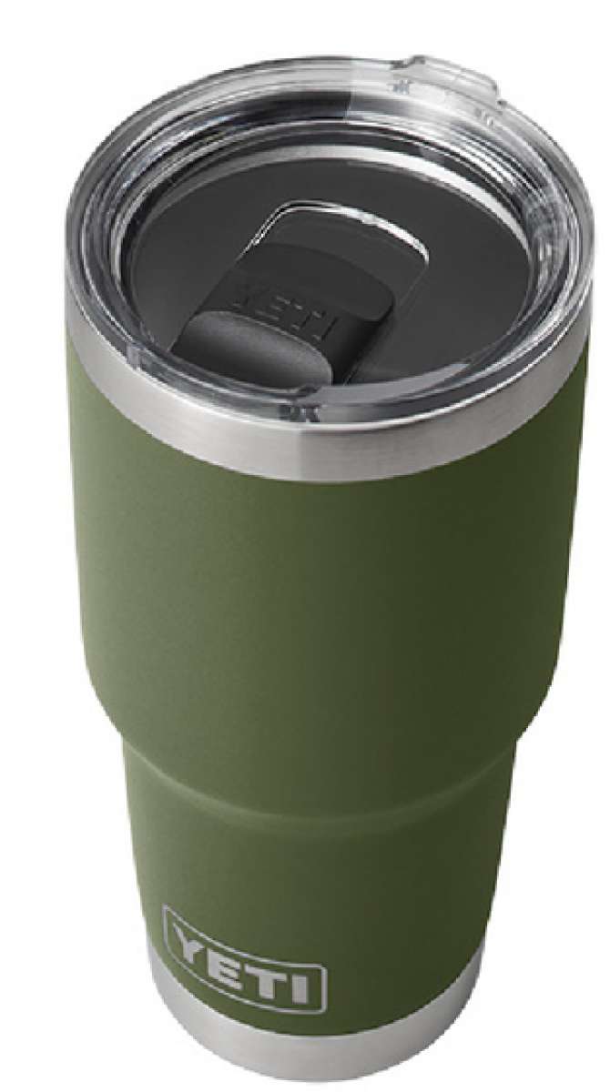 Yeti Rambler 30 oz. Tumbler with Magslider Lid - A stainless steel tumbler with a silver lid and a black slider on top.