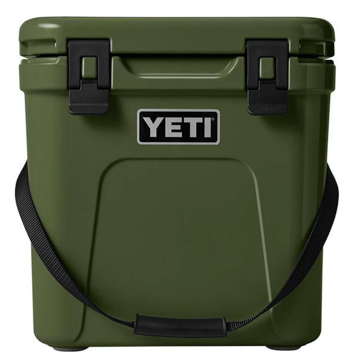 Yeti Roadie 24 Hard Cooler - A green cooler with a handle on top and two latches on the front.