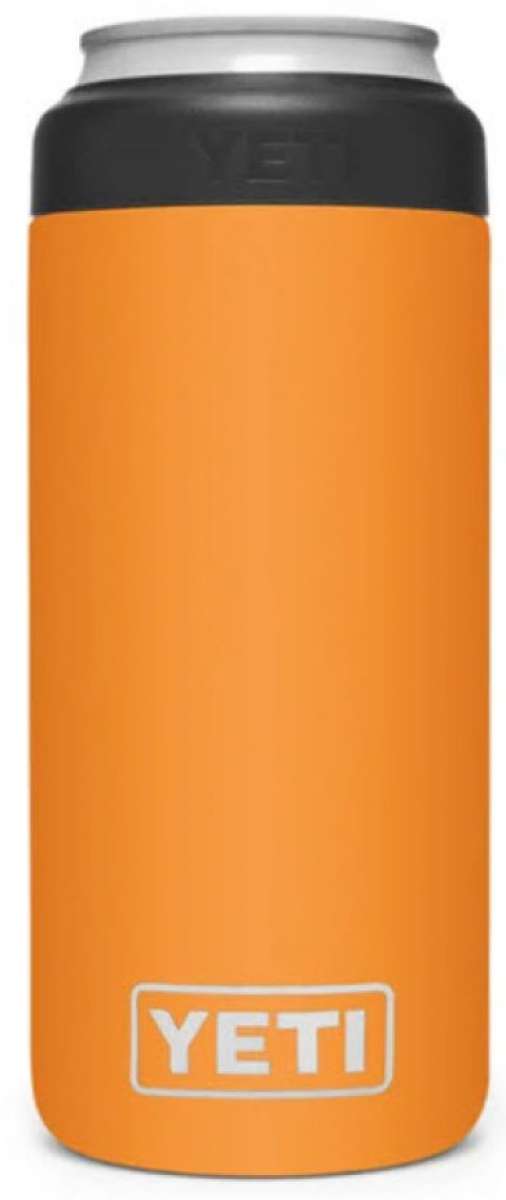 Yeti Rambler 12 oz. Colster Slim Can Insulator - A slim can insulator with a silver lid and a solid gray body.