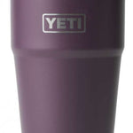Yeti Rambler 26 oz. Straw Cup - A purple insulated tumbler with a clear plastic straw protruding from its lid.