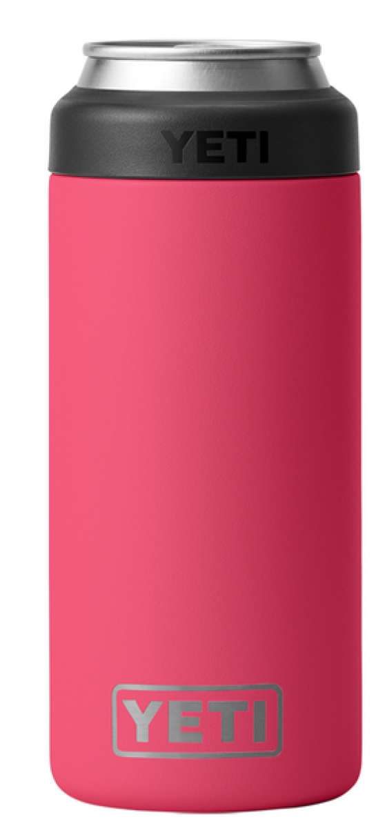 Yeti Rambler 12 oz. Colster Slim Can Insulator - A slim can insulator with a silver lid and a solid gray body.