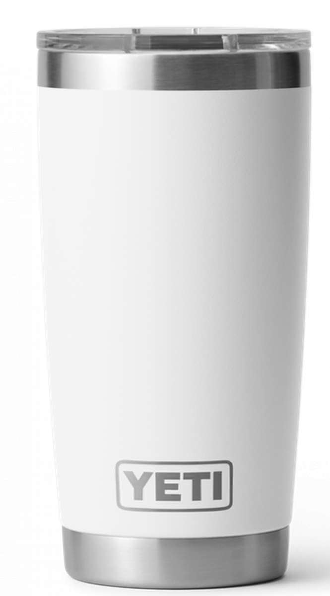Yeti Rambler 20 oz. Tumbler with Magslider Lid - A stainless steel tumbler with a clear lid and silver handle on top.