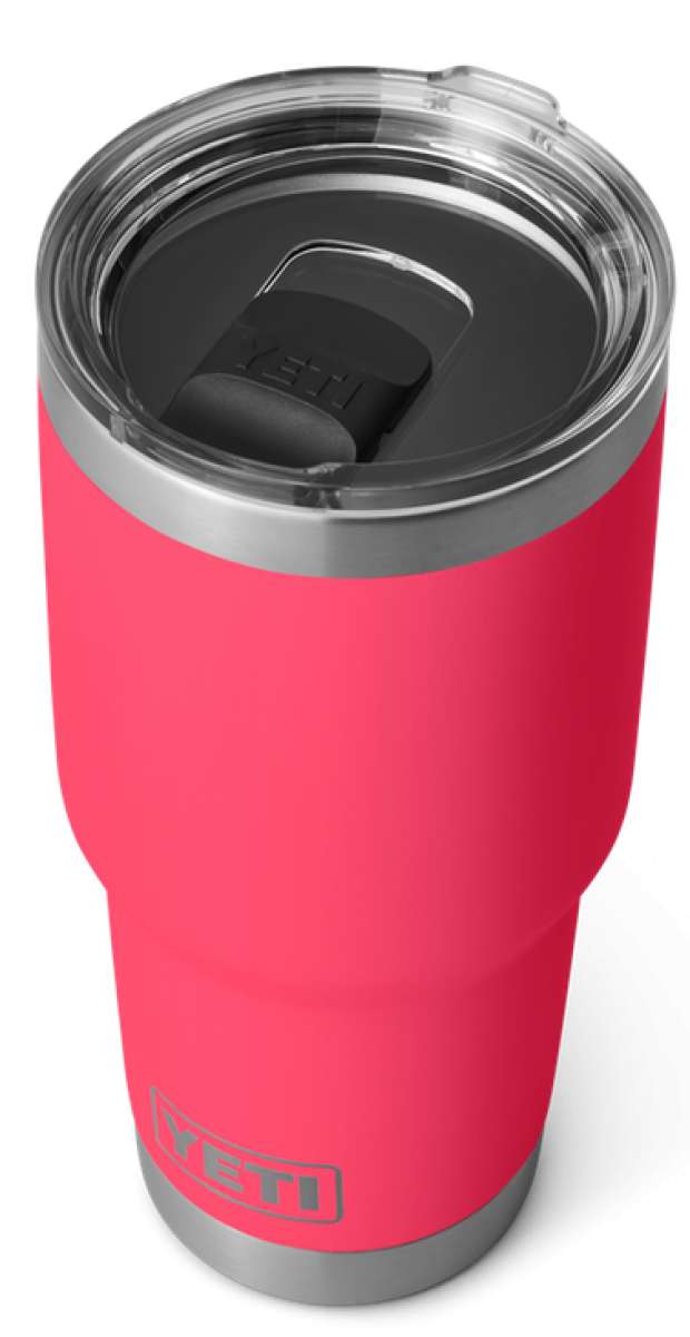 Yeti Rambler 30 oz. Tumbler with Magslider Lid - A stainless steel tumbler with a silver lid and handle on top.