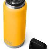 Yeti Rambler 36 oz. Bottle With Chug Cap - A stainless steel water bottle with a screw-on lid and chug cap, featuring a silver color and a cylindrical shape.