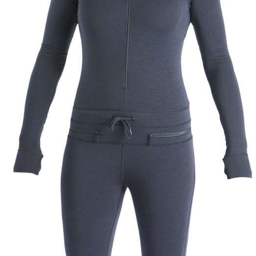 Airblaster Women's Classic Ninja Suit 2022 - A dark gray women's full-body suit with a hood and zipper down the front.