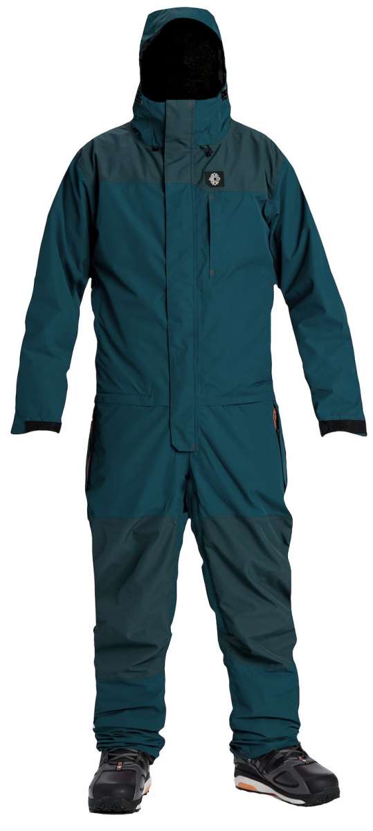 Beast Shell Suit - A dark green snowsuit with a black zipper and white logo on the chest.