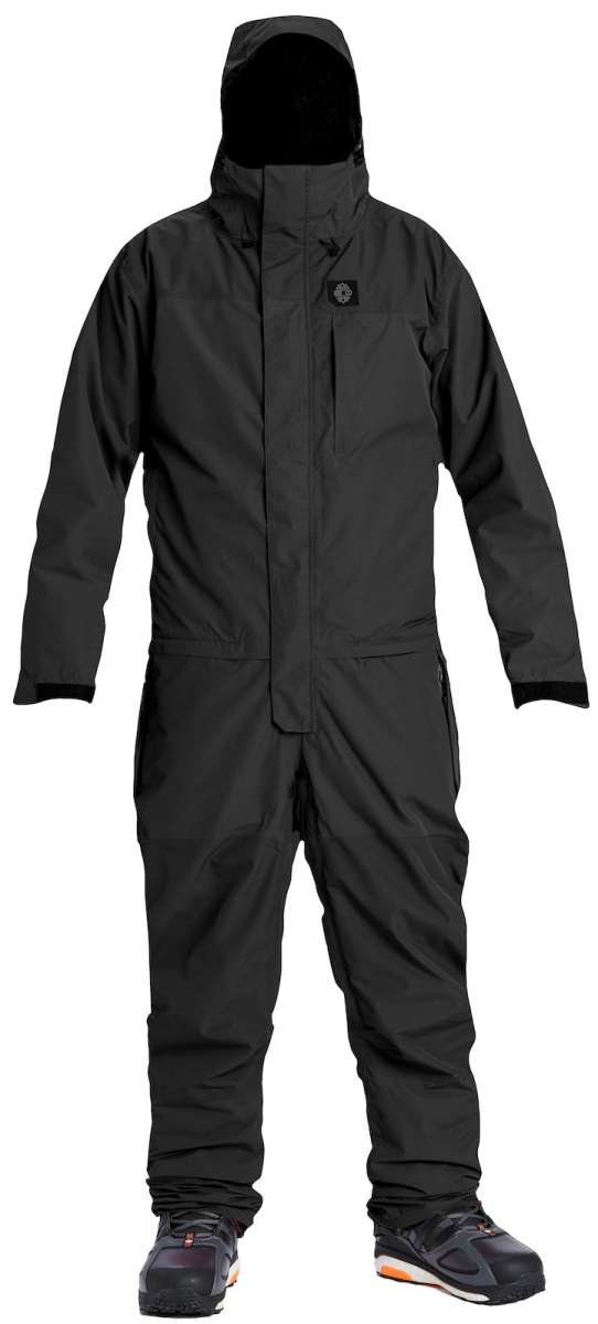 Beast Shell Suit - Black snowsuit with a high collar, zippered chest pocket and two front pockets.