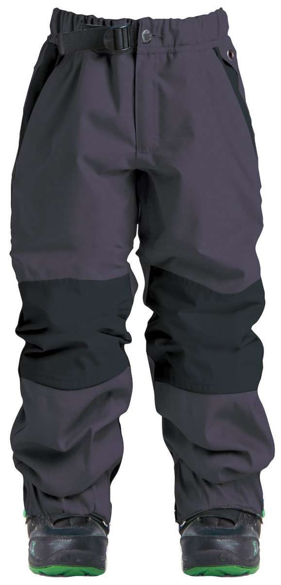 Airblaster Junior's Boss Insulated Pant 2024 - Black insulated snow pants with a black belt and silver grommets on the side pockets.