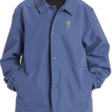 Airblaster Bruiser Shell Jacket 2024 - A blue jacket with a green logo on the left chest and two pockets on either side of the front.