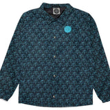 Airblaster Bruiser Shell Jacket 2024 - A black jacket with a repeating pattern of light blue snowboarders in action poses.