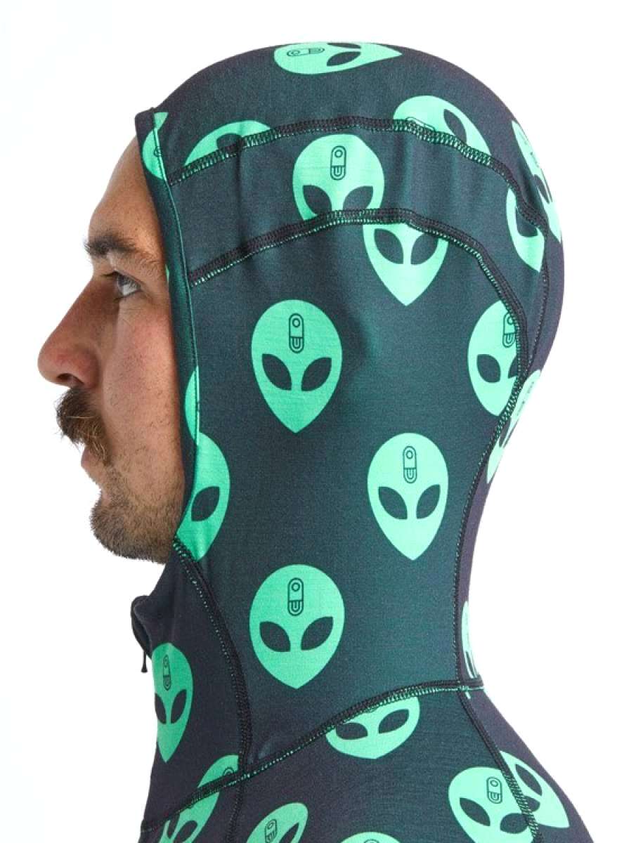 Airblaster Classic Ninja Suit 2022 - Black ninja suit with a repeating pattern of light green alien heads.