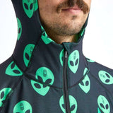 Airblaster Classic Ninja Suit 2022 - Black ninja suit with green alien heads all over.