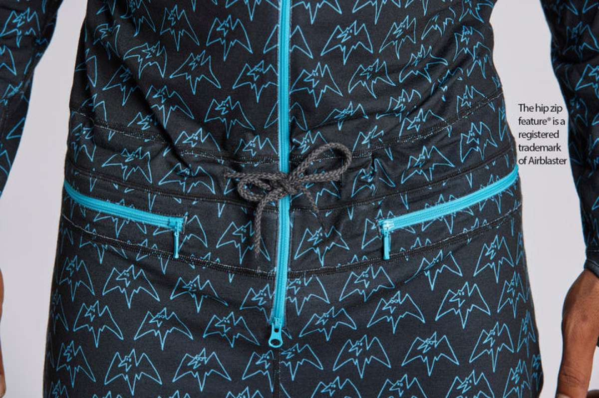 Airblaster Classic Ninja Suit 2024 - Black snowsuit with neon green lightning bolt pattern and zipper.