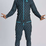 Airblaster Classic Ninja Suit 2024 - Black ninja suit with blue accents and a repeating pattern of ninjas in various poses.