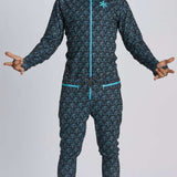 Airblaster Classic Ninja Suit 2024 - Black ninja suit with blue accents and a repeating pattern of ninjas in various poses.
