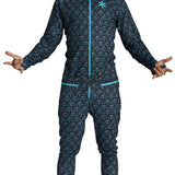 Airblaster Classic Ninja Suit 2024 - Black snowsuit with blue pattern and zipper down the front.