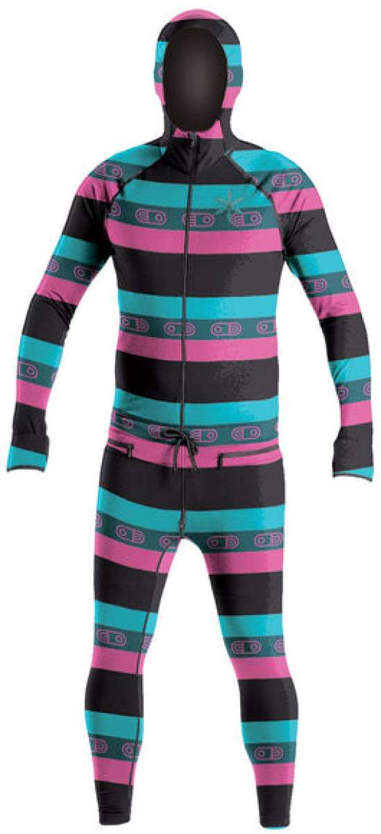 Airblaster Classic Ninja Suit 2024 - Black suit with pink and blue stripes.