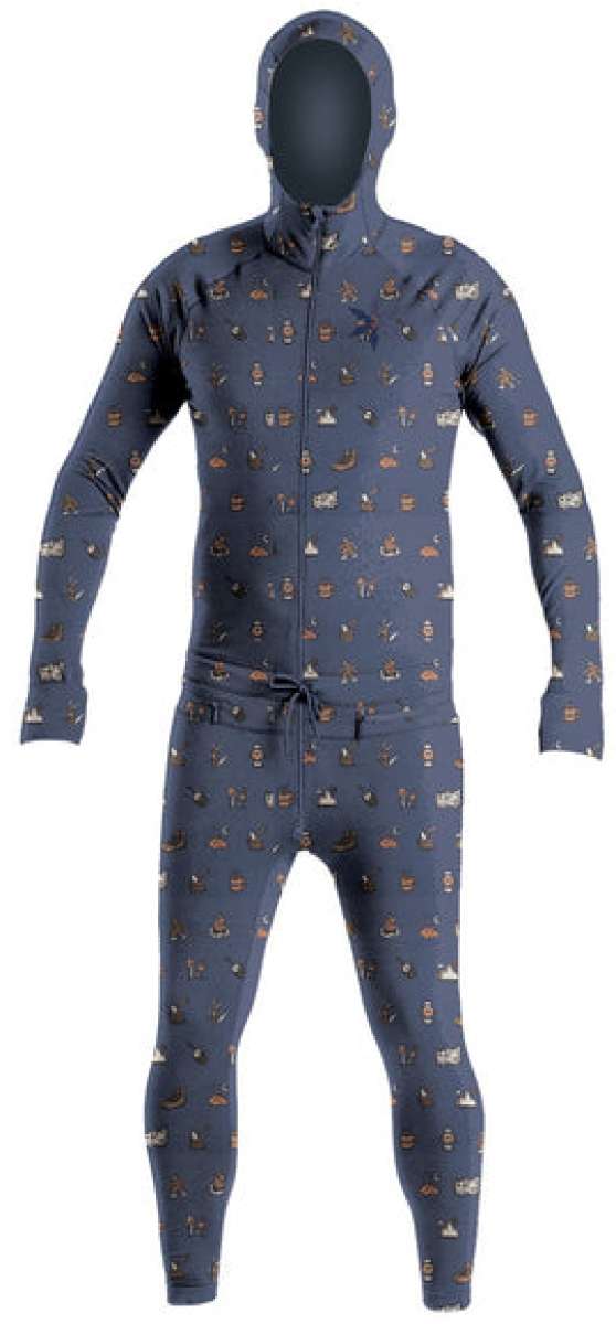 Airblaster Classic Ninja Suit 2024 - Black snowsuit with a repeating pattern of ninjas in various poses and weapons.