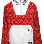 Airblaster Freedom Shell Pullover 2024 - A red pullover with a repeating white logo pattern and a zippered chest pocket.