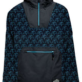 Airblaster Freedom Shell Pullover 2024 - A black pullover with a repeating pattern of light blue mountain peaks and outlines of skiers in action.