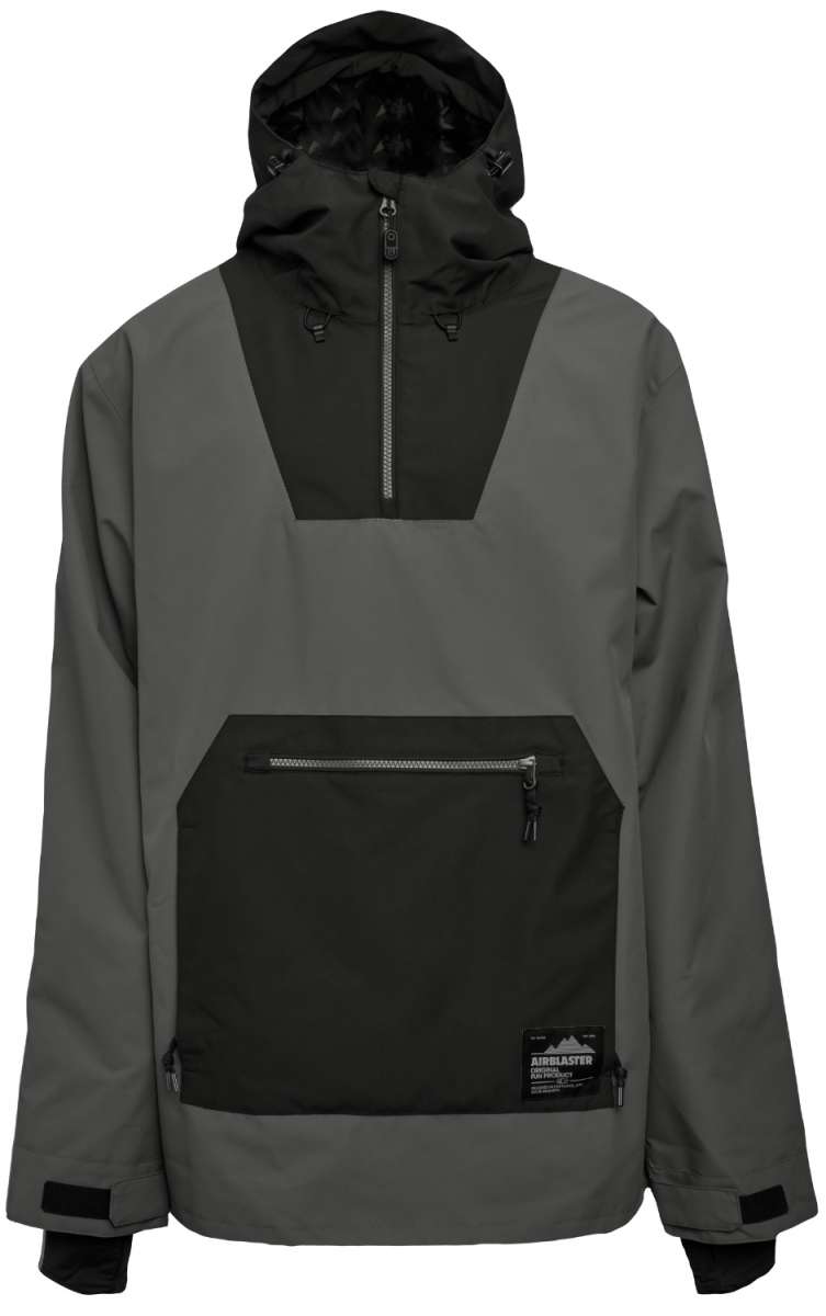 Airblaster Freedom Shell Pullover 2024 - A black pullover with a hood and zipper down the front.