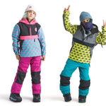 Boss Insulated Pant - A pair of bright blue snow pants with a geometric pattern and black accents, featuring a zipper fly and adjustable cuffs.