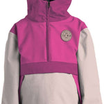 Airblaster Junior's Trenchover Pullover Shell Jacket 2023 - A pink and grey pullover jacket with a hood, featuring a zipper closure at the front.