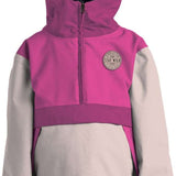 Airblaster Junior's Trenchover Pullover Shell Jacket 2023 - A pink and grey pullover jacket with a hood, featuring a zipper closure at the front.