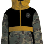 Airblaster Junior's Trenchover Pullover Shell Jacket 2023 - A black and grey camouflage pullover jacket with a hood.
