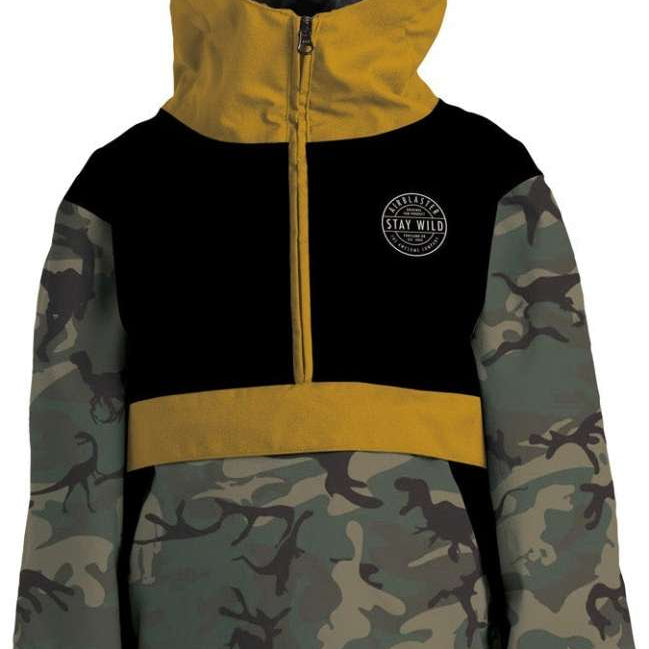 Airblaster Junior's Trenchover Pullover Shell Jacket 2023 - A black and grey camouflage pullover jacket with a hood.