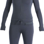 Airblaster Women's Classic Ninja Suit 2023 - A dark gray women's full-body suit with a hood and zipper down the front.